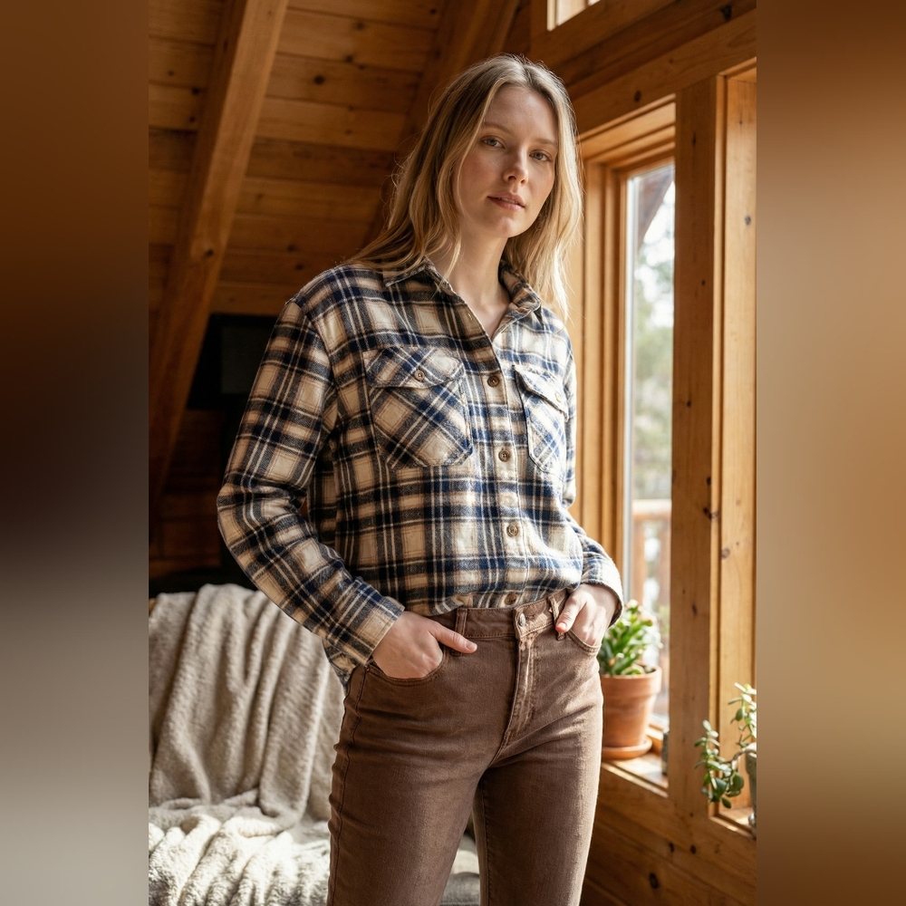 Reserve Fairfax Flannel and Skinny Brown High Rise Jeans Bundle In Size Medium